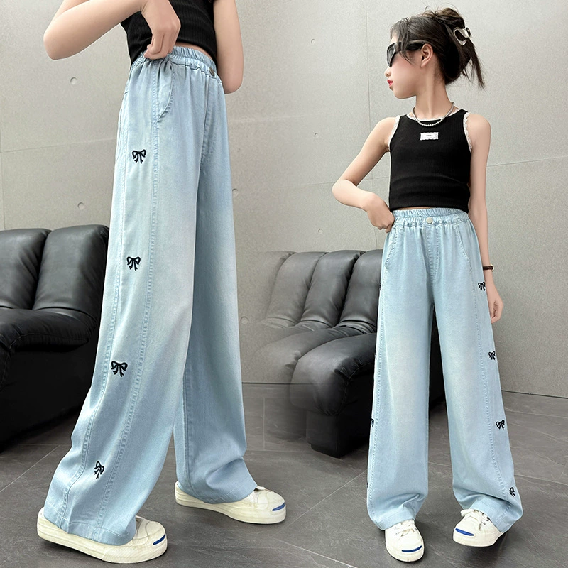 Джинсы, дизайнерская летняя одежда с бантом, с вышивкой, в западном стиле