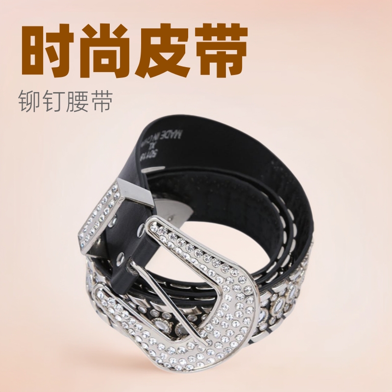Transfronterizo europeo y americano hombres y mujeres cinturón con agujero de aire jeans moda cinturón remache rhinestone con incrustaciones de cintura ancha