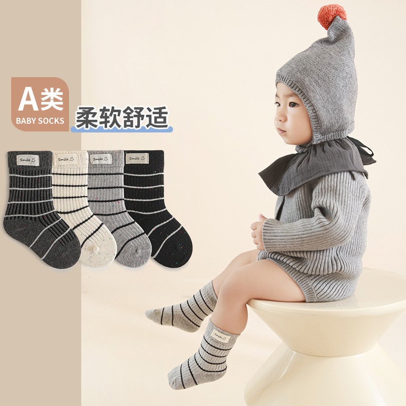 秋季新款无骨点子纱宝宝中筒棉袜条纹笑脸婴儿童袜子ins潮学院风
