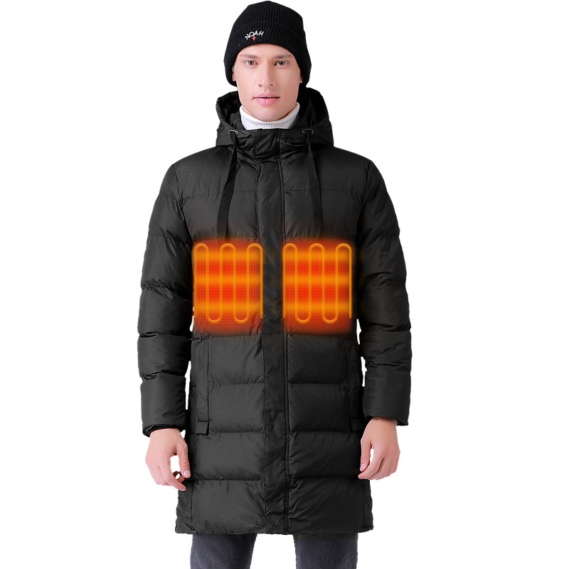 USB Heated Winter Coat For Men - Long Thickened Down Jacket With Electric Heating, Warm Ski Coat For Cold Weather, Stylish And Comfortable_voghion.com