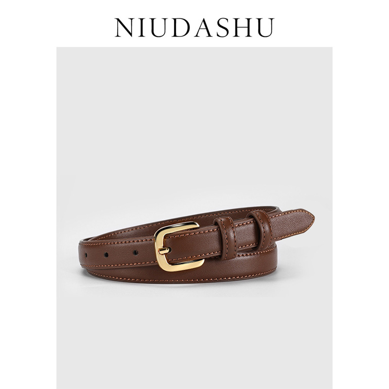 Manufacturer's In-Stock Cowhide Women's Belt, Korean Style, Fashionable and Versatile, Pin Buckle Belt to Match Jeans and Coats, 2025 New Model
