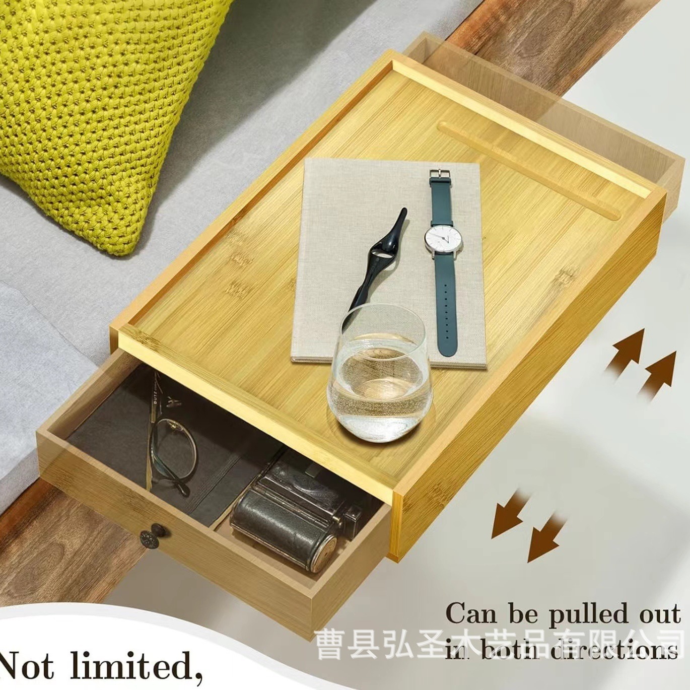 Nuevo marco de borde de cama de bambú Mesa de borde de cama con cajón Estante de almacenamiento de borde de cama de madera Clip de bambú Estante de bandeja