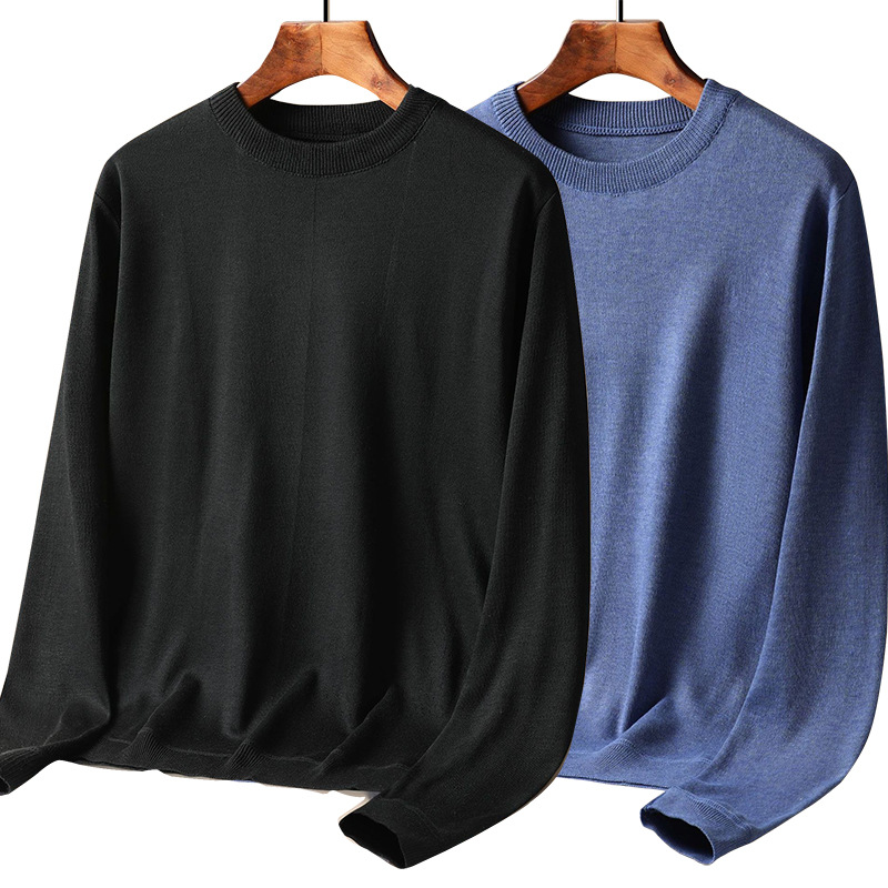 2023 autumn and winter new warm bottoming shirt men's long-sleeved sweater round neck solid color sweater men's autumn sweater
