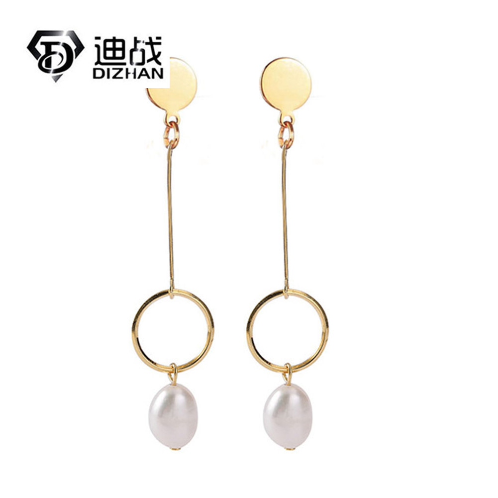 Fashionable elegant geometric earrings stainless steel pearl for St…