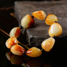 新疆和田白玉枣红色原石手串 男女款籽料随型原石手链