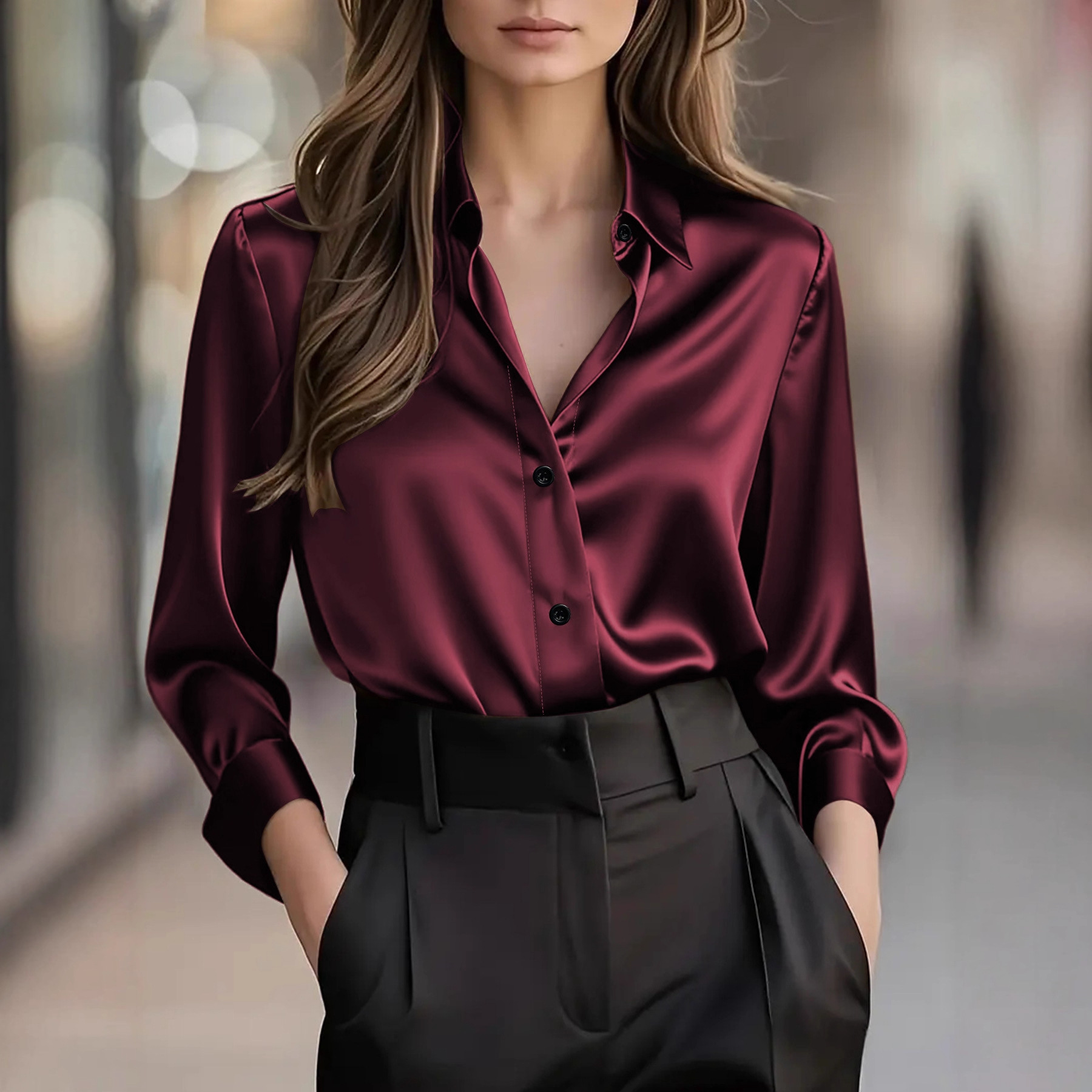 Amazon's Popular Women's Shirts, Simple and Stylish Business Office Long-Sleeved Shirts, Elegant and Casual