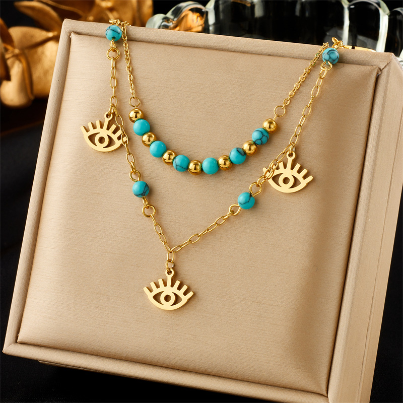 Layered Necklaces Classification Titanium Steel Chain Material Wholesale Jewelry Simple Style Classic Style Star Titanium Steel Beaded Layered Necklaces