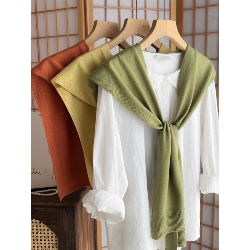 Knitted Shawl For Women Solid Colour Neck Protector For Office_voghion.com