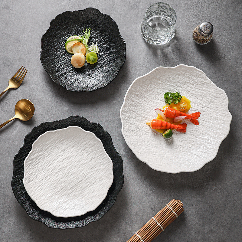 Stone Pattern Irregular Soup Plate Dish Simple Household Creative Salah Plate Advanced Sense Tableware Japanese Style Ceramic Deep Plate