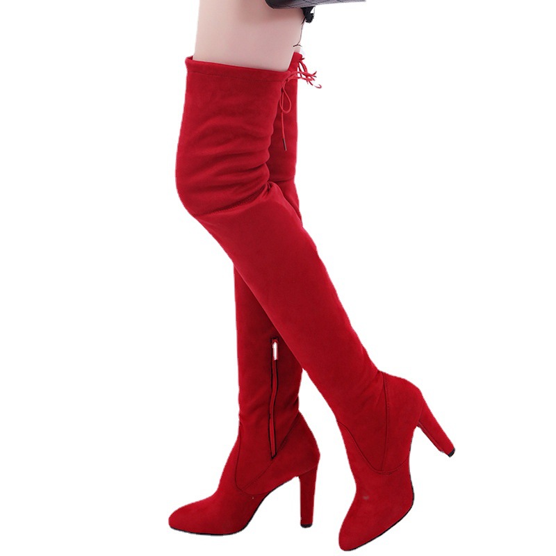 Demi-season suede high boots heels