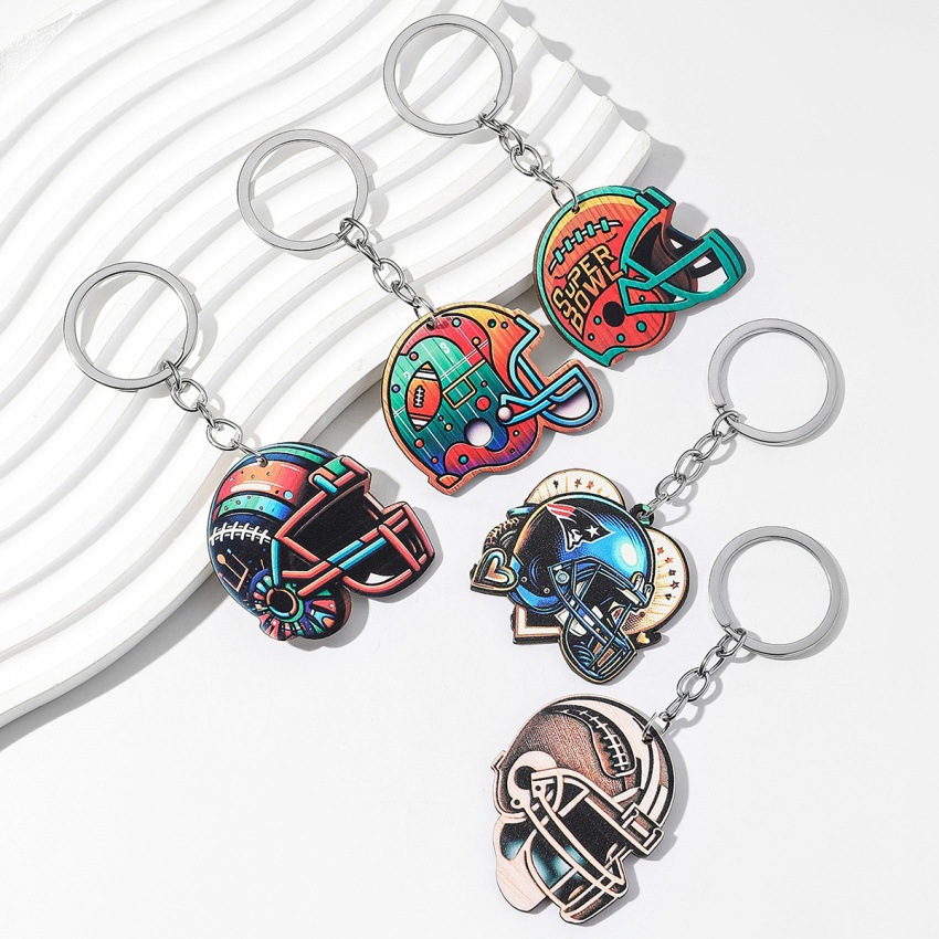 European and American new cross-border Super Bowl olive ball cap wooden keychain pendant women's holiday decoration pendant accessories