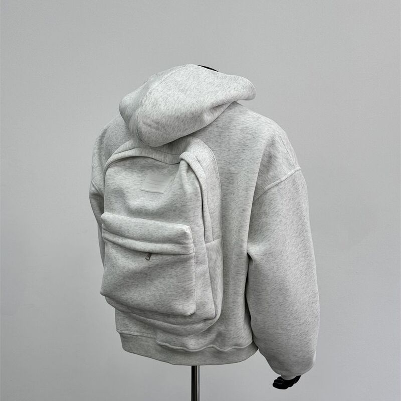 American Trendy Brand Three-Dimensional Backpack Cardigan Sweatshirt Men's Hooded Spring and Autumn Casual Zipper Design Versatile Cross-Border