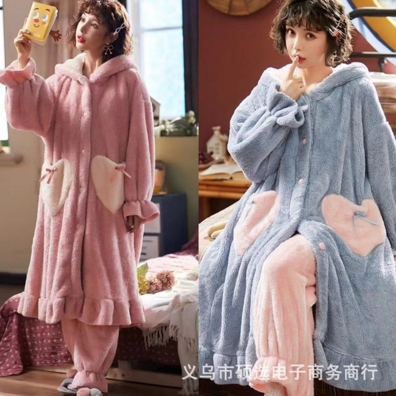 Traje de melocotón herméto pijama de lana de coral Xiaoxiangfeng nuevo estilo engrosado red térmica ropa de hogar con infrarrojos Xiaofeng