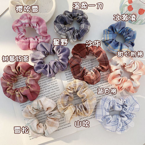 Internet celebrity Mermaid Ji large intestine hair ring diy pig intestine rainbow hair tie JK plaid satin headband hair accessories