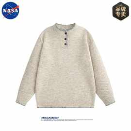NASA品牌男士大码重磅毛衣秋季半开领宽松休闲老钱风针织衫毛线衣