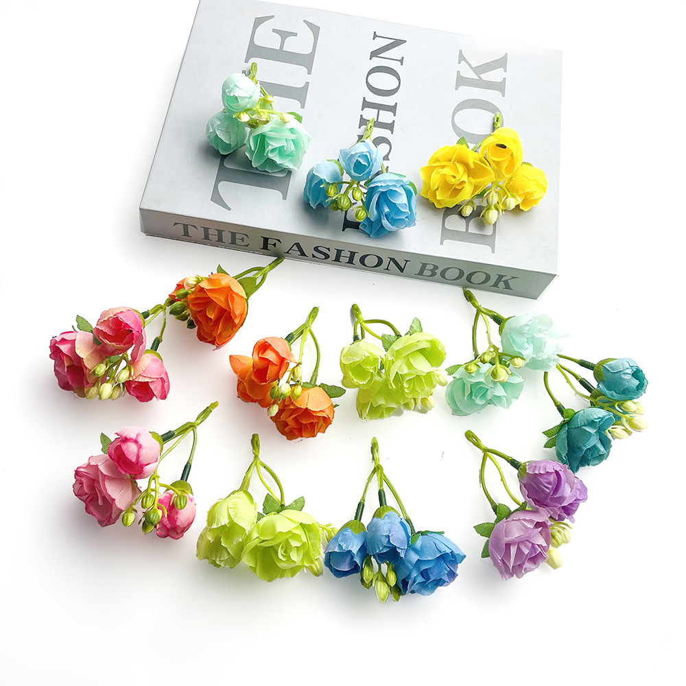 Simulación de 3 pinzas de rosas flores de brotes DIY pinzas de flores accesorios de ropa para la boda pared de flores props de fotografía ins guirlanda