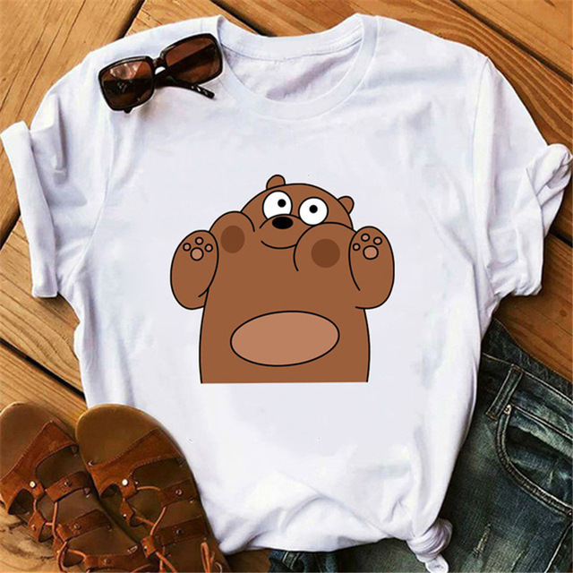 B6 2024 Three Bears Printed T-shirt for Female Students Loose and Slim Girl Women's Trendy Large_voghion.com