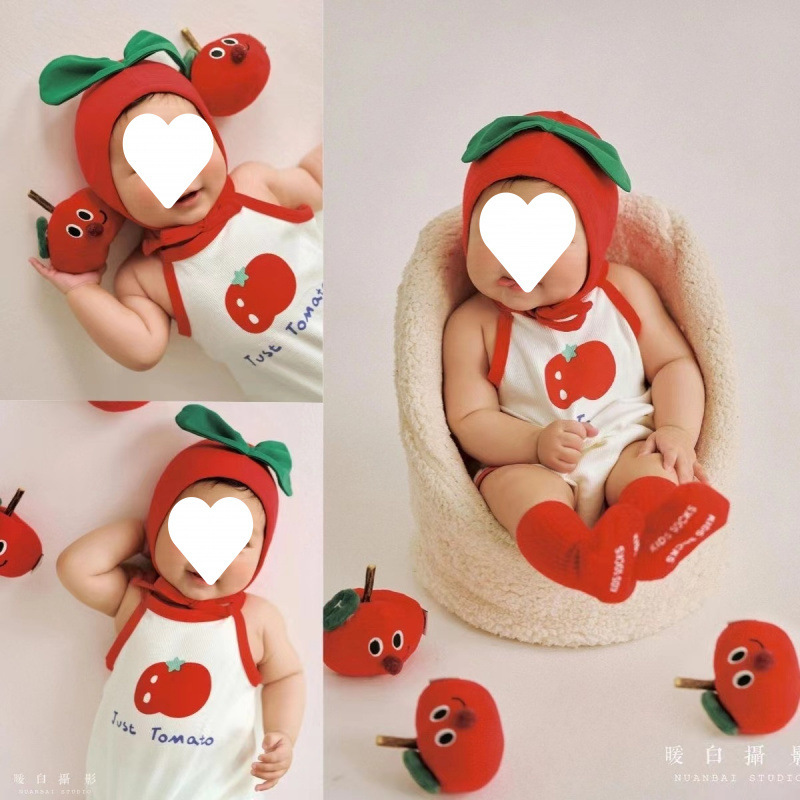 儿童摄影服装番茄卡通造型宝宝百天照周岁照拍照服装影楼婴儿潮流