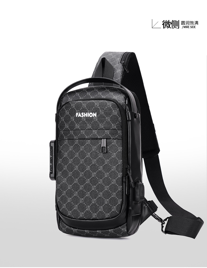 Men's chest bag, crossbody bag, anti-theft password lock, single-shoulder backpack, best-selling water-resistant storage bag, outdoor chest bag undefined
