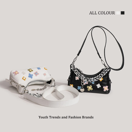 HENGJINGYX in stock cross-border popular this year flower baguette bag high-quality texture niche underarm messenger bag
