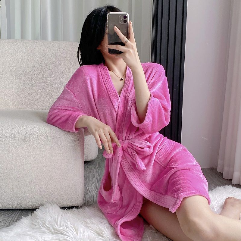 부드러운 목욕 가운 여성의 느슨한 캐주얼 흡수성 산호 양털 외부 목욕 목욕 목욕