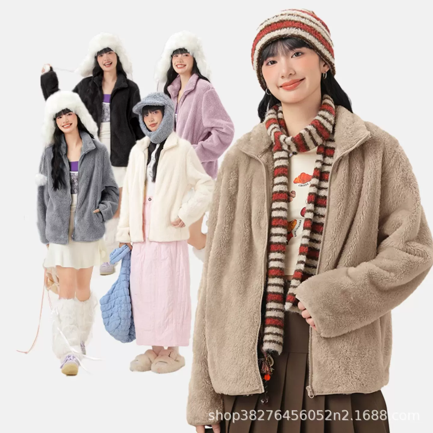 2025新款秋冬抓绒冲锋衣内胆摇粒绒外套女宽松开衫卫衣加绒保暖