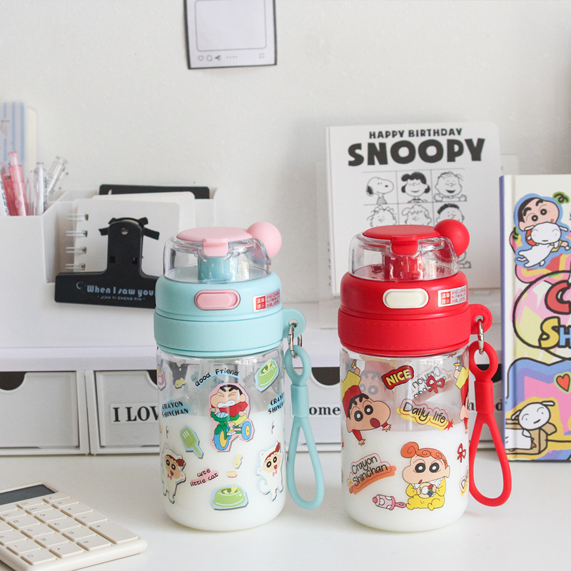 蜡笔小新水杯女高颜值可爱夏日学生双饮吸管杯上学专用Tritan杯子