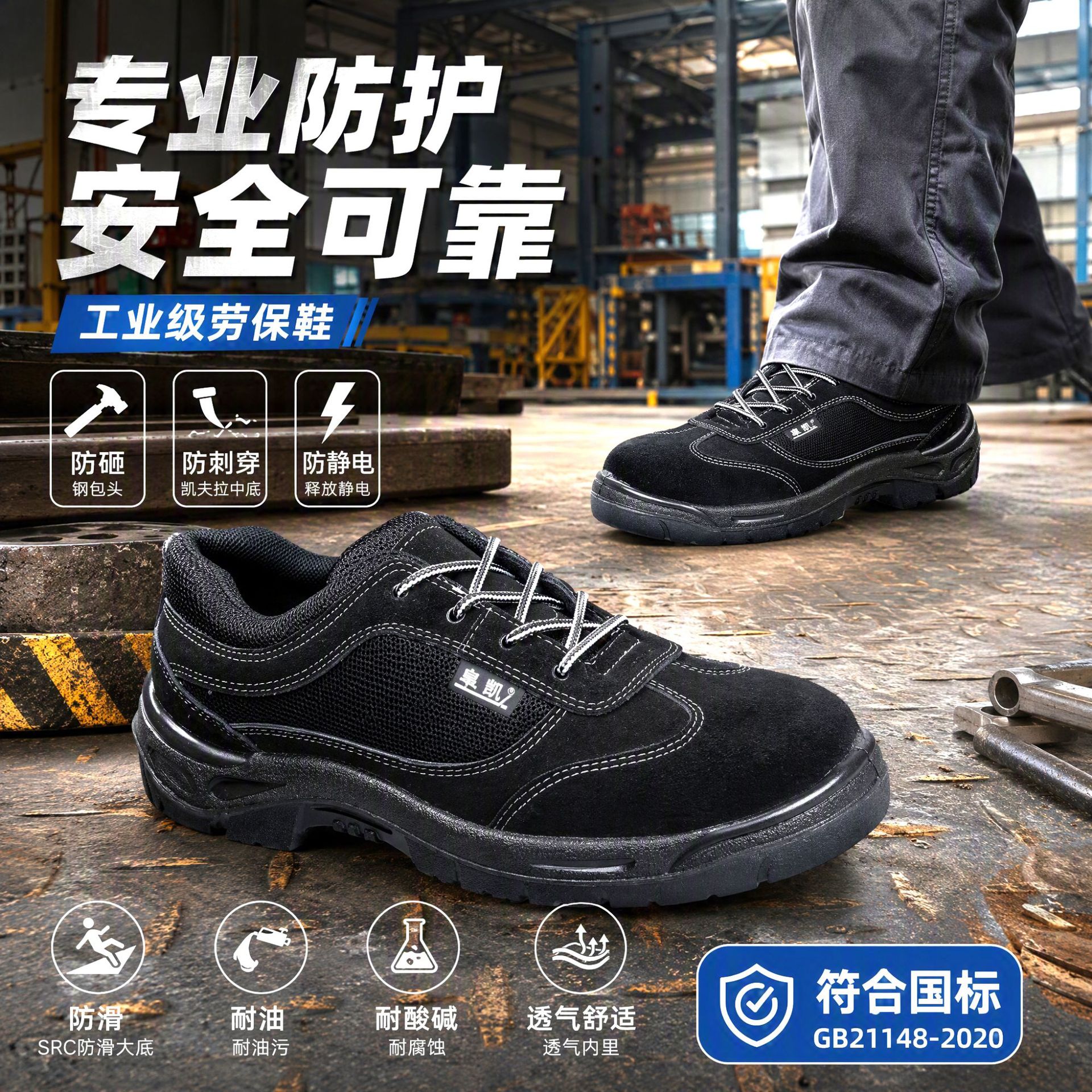 安全鞋防静电鞋劳保鞋防砸防穿刺反毛皮网布透气防滑耐磨聚氨酯|ru