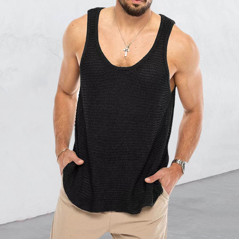 Sweater Summer Loose Sleeveless Knitted Vest Sports Muscle Men's Clothing_voghion.com