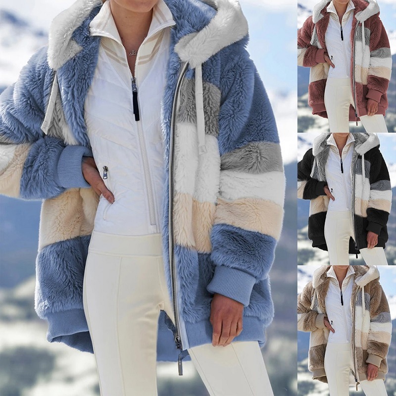 Spot wish independent station 2023 Amazon hot sale new autumn and winter loose plush multi-color hooded coat women