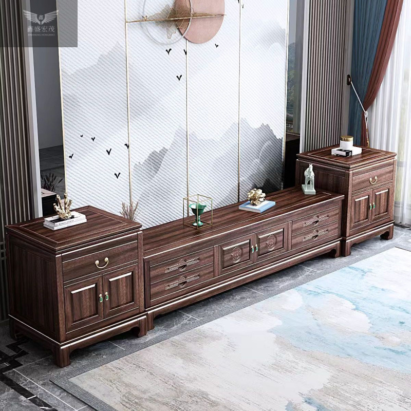 Estilo chino nuevo estilo chino neoclásico ébano mueble de TV de madera maciza todo en uno moderno