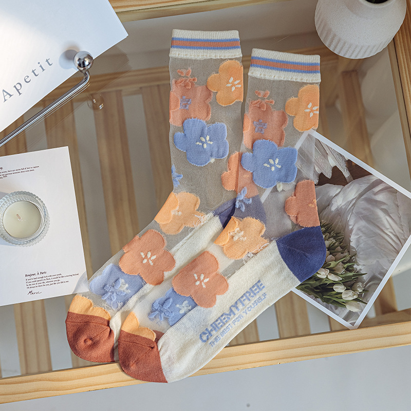 Algodón inferior transpirable vidrio seda medias Calcetines encaje Mujer personalidad japonesa ins marea caseína