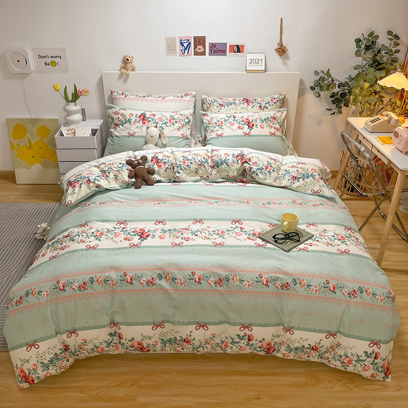 Algodón de cuatro piezas de ropa de cama de algodón 2025, nuevo edredón de flores frescas, sábanas de dormitorio de tres piezas de cuatro estaciones