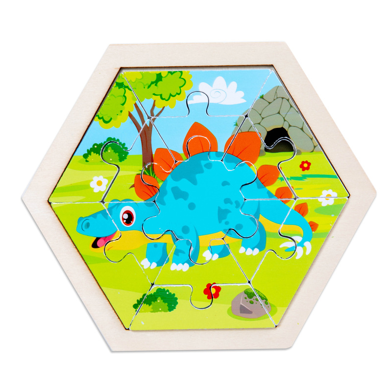 Rompecabezas de animales de dibujos animados tridimensional creativo para niños hexagonales rompecabezas de Educación Temprana de Madera Juguetes cognitivos de tráfico de frutas y verduras