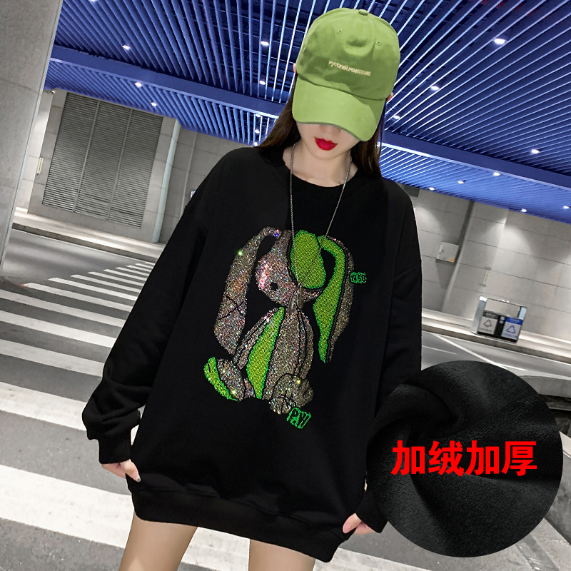 Suéter de las mujeres oversize alta calle moda marca ins suelta otoño 2024 nuevo trabajo pesado rhinestone top