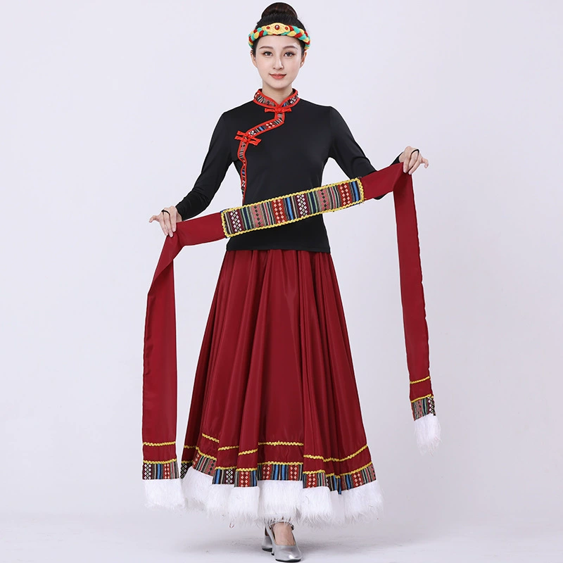 Костюм для тибетского танца, Женский костюм для квадратного танца, костюм в этническом стиле, сценическое выступление, большая качели, длинная юбка