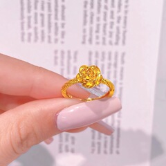 越南沙金光面玫瑰花戒指女高级感小众设计亮面开口指环不掉色批发
