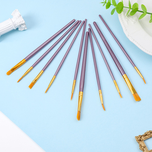 Cross-border Amazon 10 plastic long pole children's art diy oil painting nylon gouache acrylic set brushes