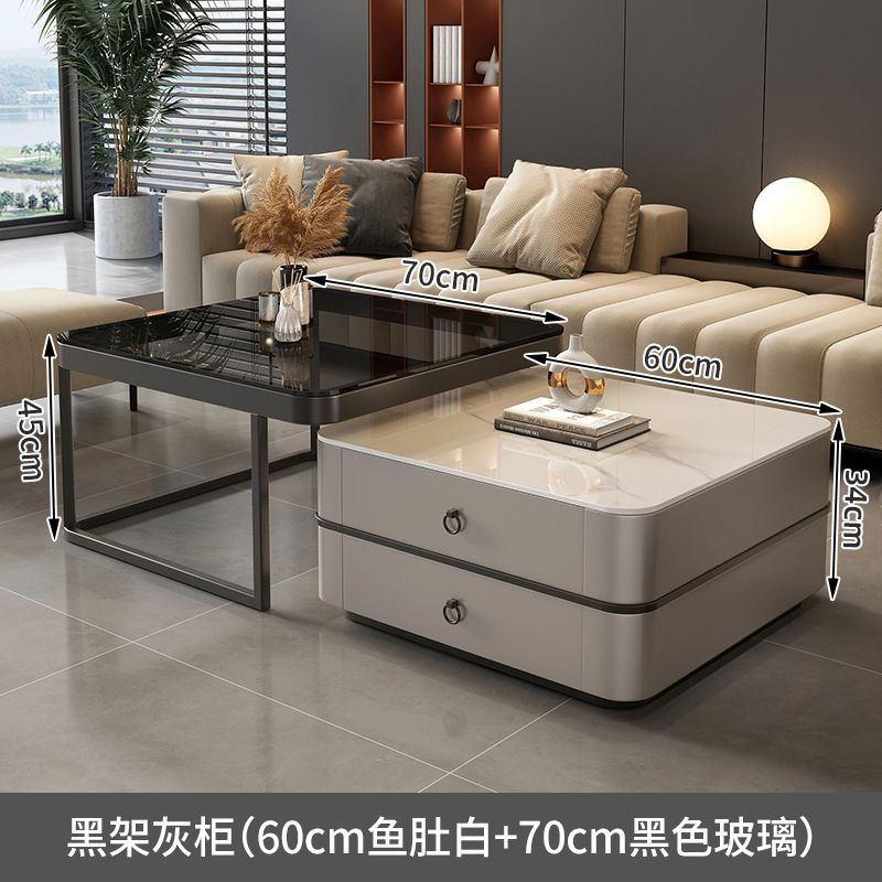 Mesa de centro de pizarra de roca, mesa de centro simple moderna de lujo ligero, sala de estar, hogar, apartamento pequeño, balcón, mesa auxiliar cuadrada italiana