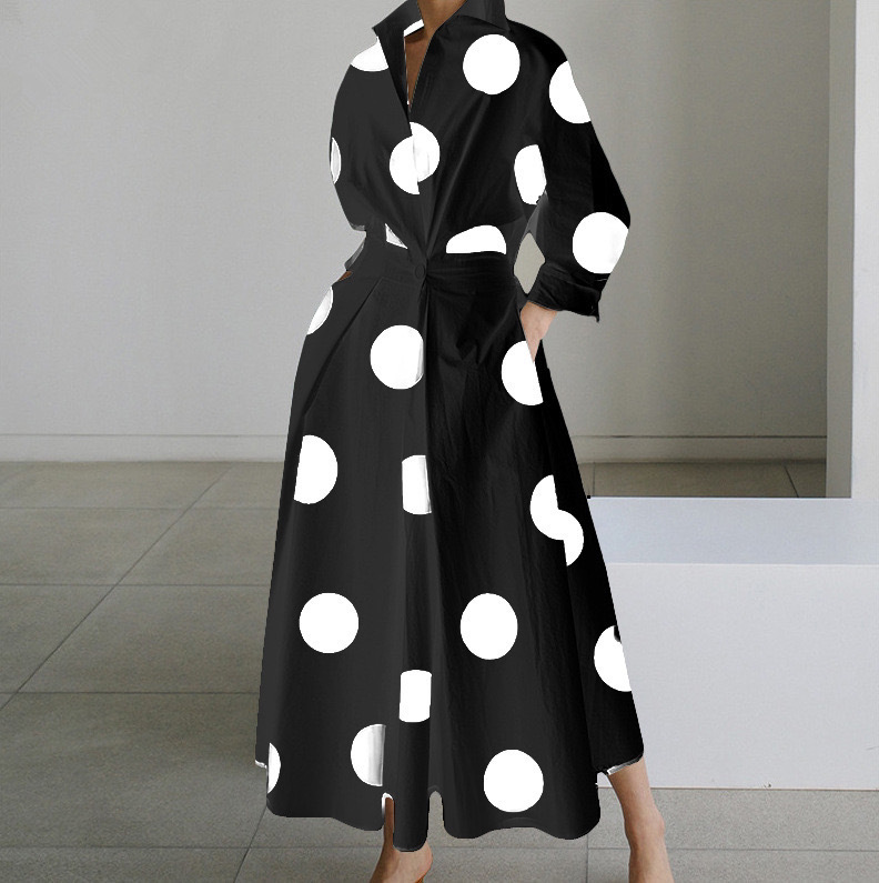 Summer, Spring Season Wholesale Women's Vacation Printing Contrast Binding Zebra Polka Dots Flower Holiday Beach V Neck Long Sleeve Swing Dress