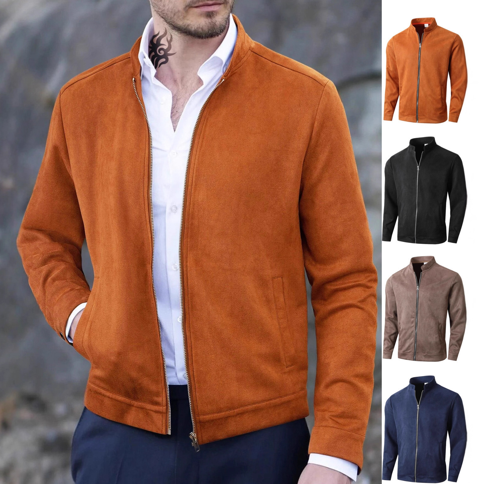 European Size Autumn and Winter New Export Slim Round Neck Long-Sleeved Stand-Up Collar Cardigan Personalized European and American Style Casual Jacket Jacket for Men
