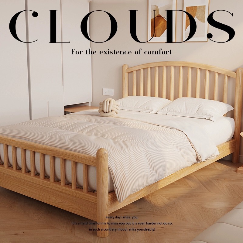 Nordic solid wood bed 1.8 double Japanese master bedroom rental room 1.5 m Windsor bed modern minimalist apartment bed