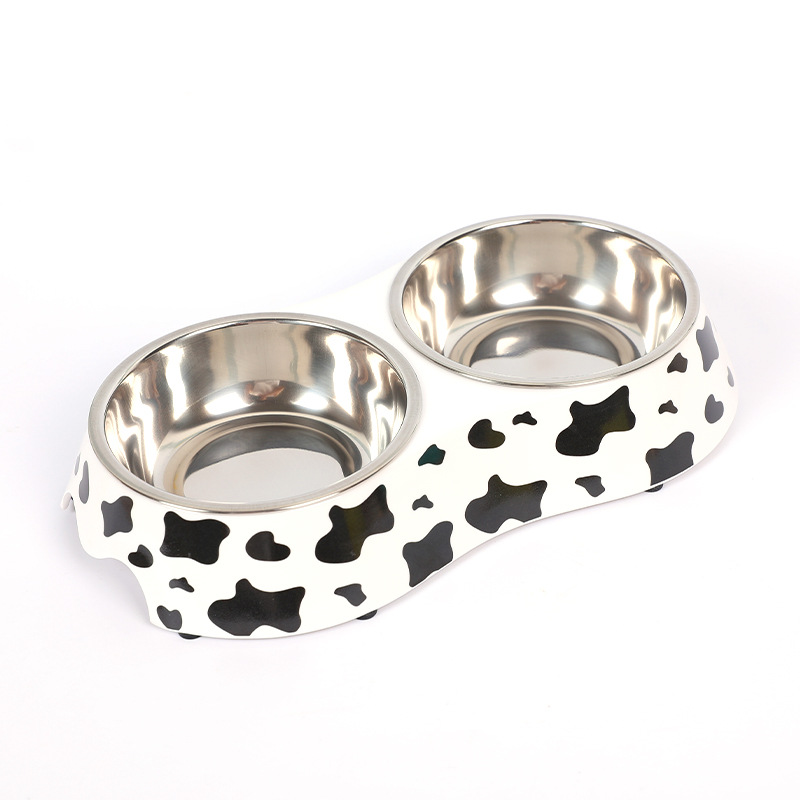 En stock al por mayor de acero inoxidable Impresión de melamina PET doble tazón de acero inoxidable dos en uno Pet Bowl perro tazón de fuente de comida