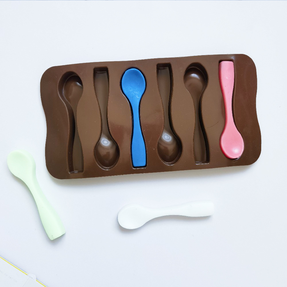 6 con cuchara de chocolate 358 molde de silicona de chocolate cubitos de hielo de bricolaje molde para hornear galletas de pudín de caramelo