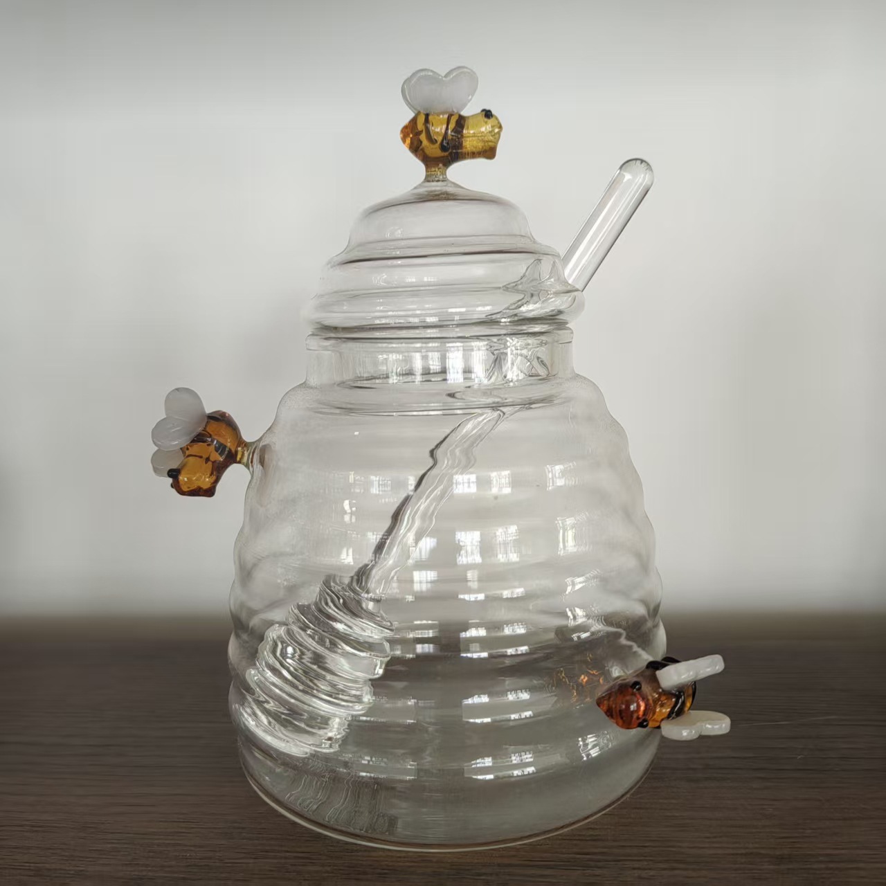 Tarro de miel de vidrio transparente para el hogar con tapa varilla de mezcla de vidrio botella de miel jam creativo Tarro transparente de vidrio