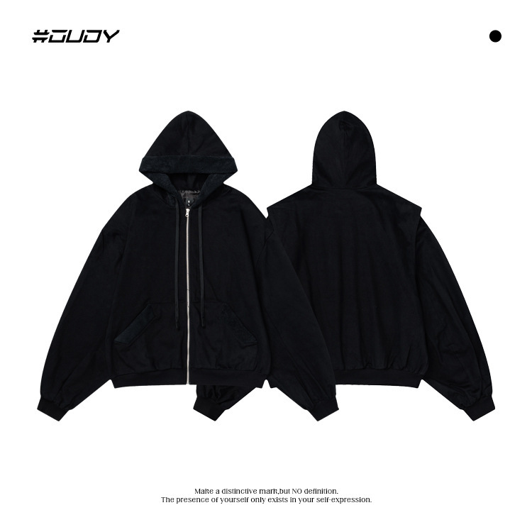 # Ovdy High-End Harrington Short Wide Version Splicing Men's Autumn and Winter Normcore Twill American Retro Hooded Jacket