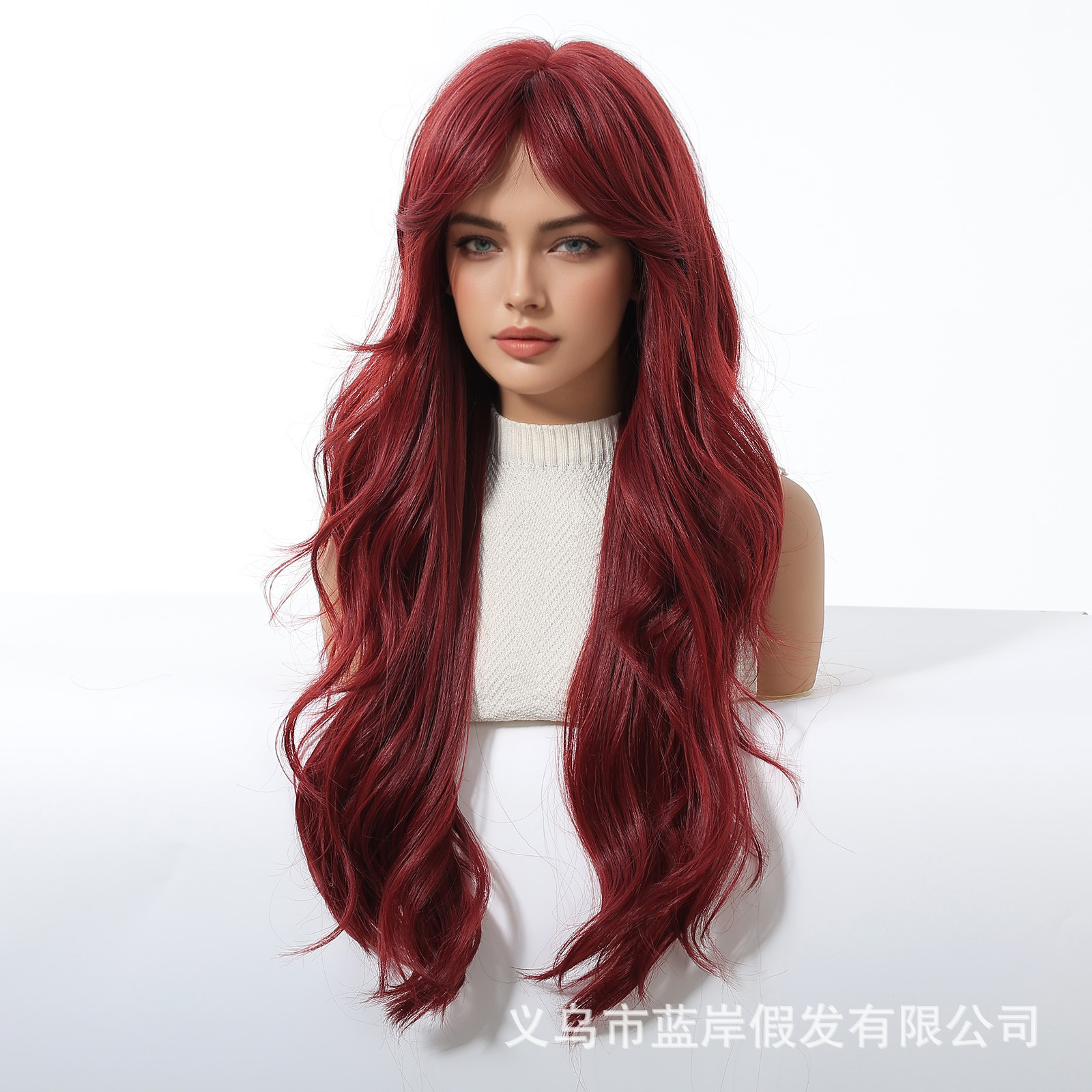 Europa y los Estados Unidos estilo cosplay vacaciones peluca mujer ocho caracteres franja larga rizado mate de alta temperatura fibra química cubierta de cabeza completa