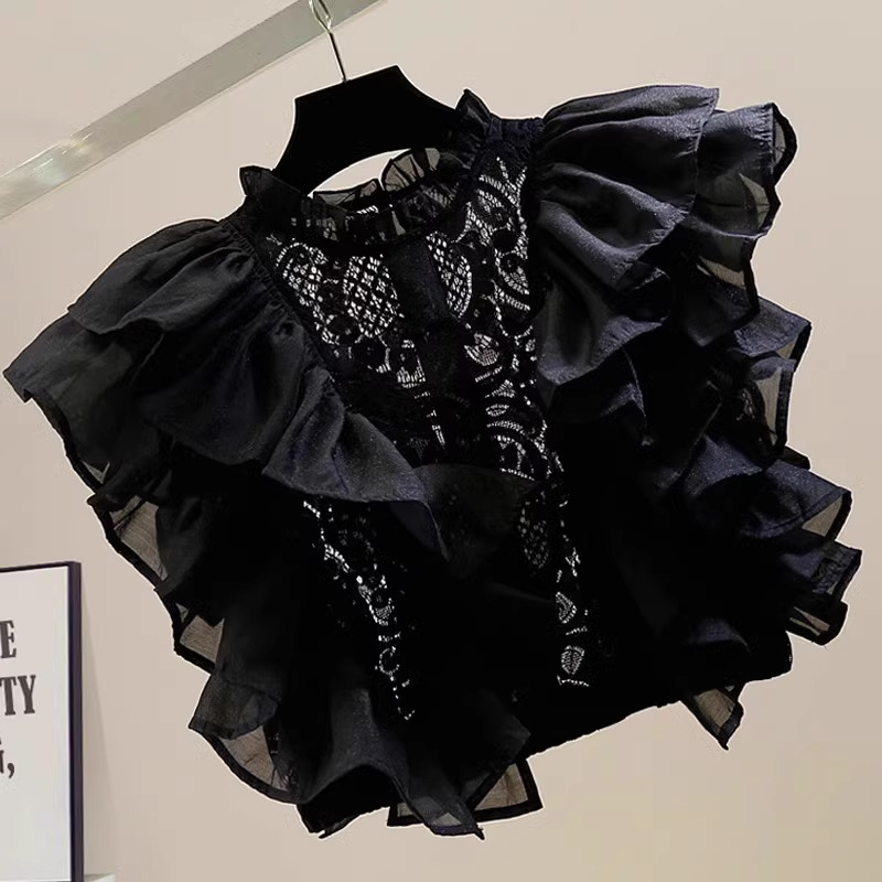 Fashion Hollowed-out Ruffled Design Blouse Women