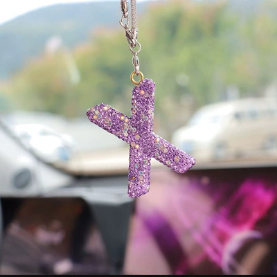 Car hanging – rhinestone car rearview mirror - x-letter-car-pendant-lotus-purple