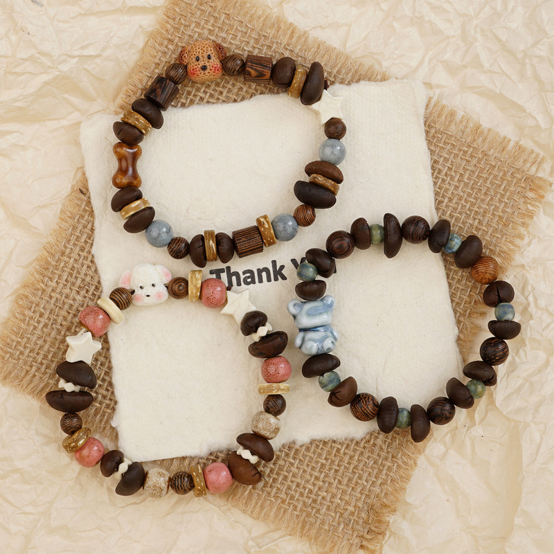 Jingdezhen fun new coffee bean dog bead bracelet, a unique design for women and couples, wholesale Jingdezhen fun new coffee bean dog bead bracelet, a unique design for women and couples, wholesale